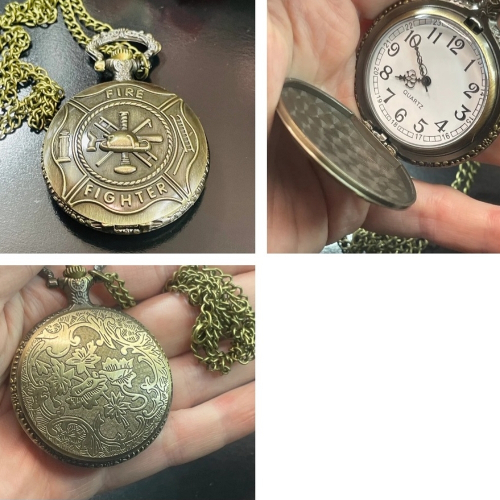 New beautiful fire fighter Fireman Pocket Watch Battery I…